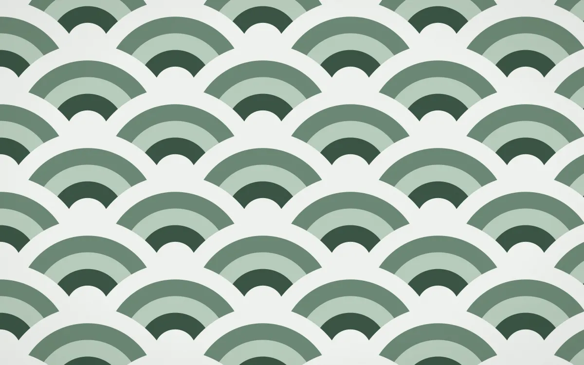 Kiwi Fern Grand Wave Crests — colourful green and white seigaiha background