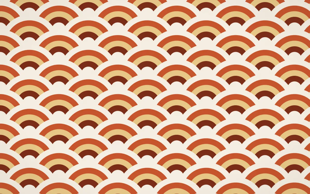 Lagos Wax Wave Crests — colourful brown, orange and beige seigaiha background