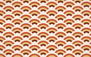 Lagos Wax Wave Crests — colourful brown, orange and beige seigaiha background
