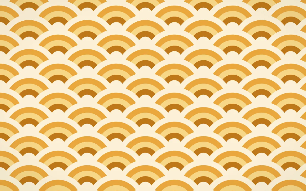 Marigold Temple Wave Crests — colourful orange and beige seigaiha background