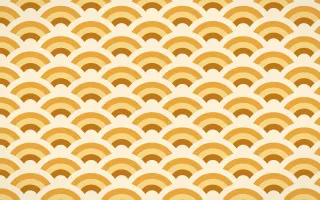 Marigold Temple Wave Crests — colourful orange and beige seigaiha background