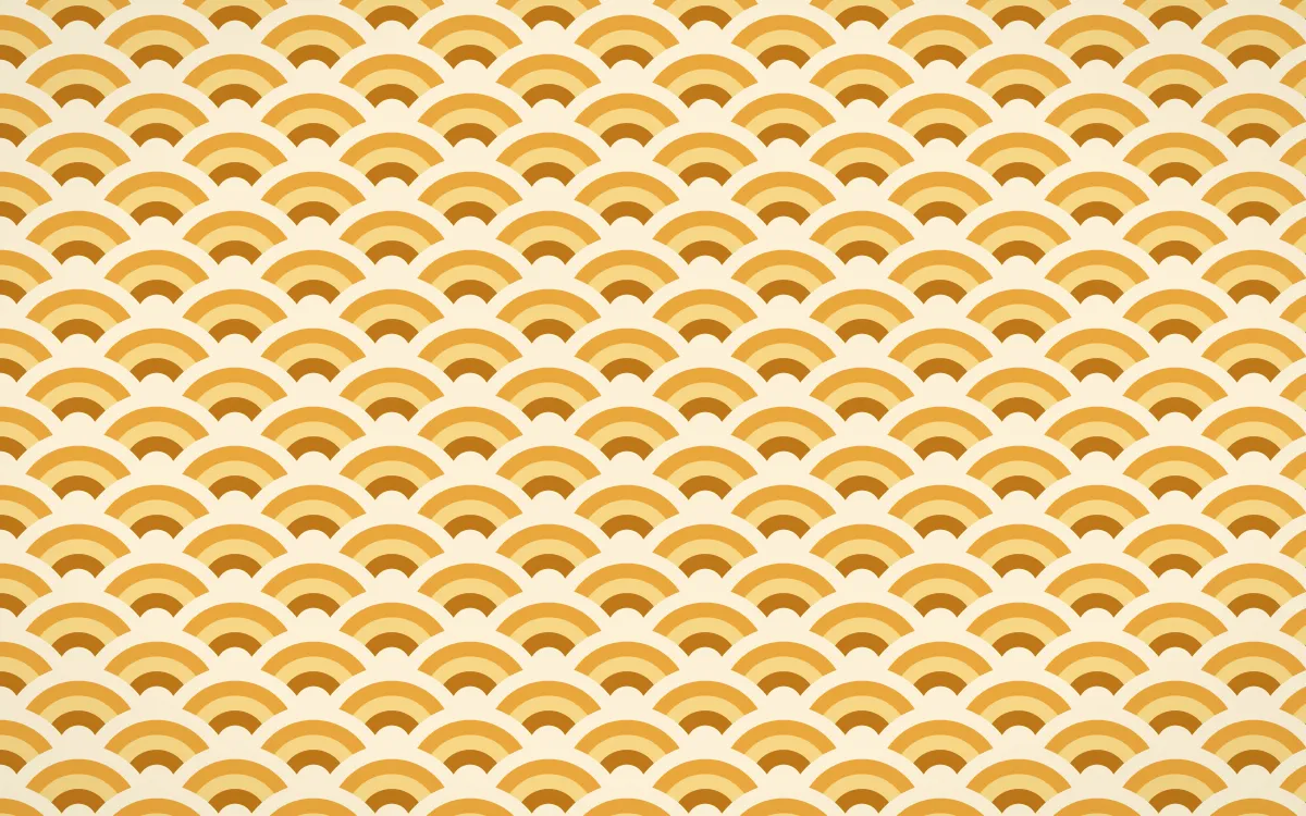 Marigold Temple Fine Wave Crests — colourful orange and beige seigaiha background