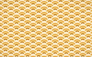 Marigold Temple Fine Wave Crests — colourful orange and beige seigaiha background