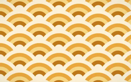 Marigold Temple Grand Wave Crests — colourful orange and beige seigaiha background