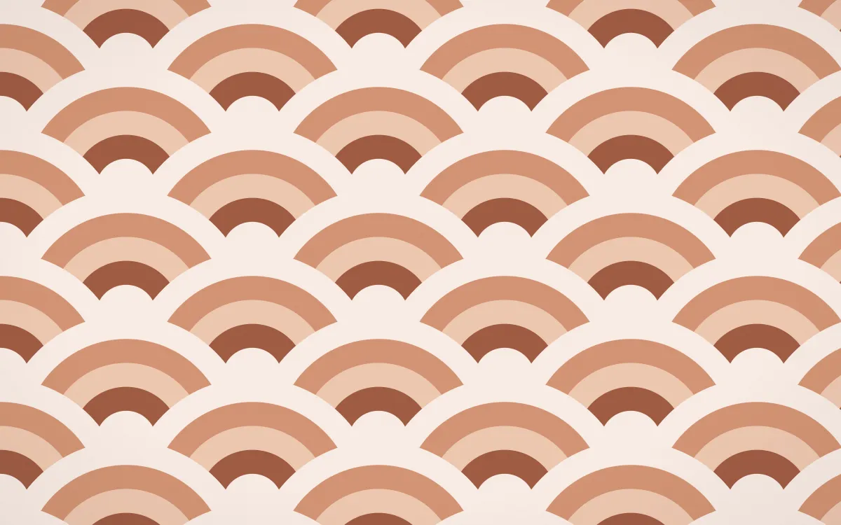 Marrakech Rose Grand Wave Crests — colourful orange and beige seigaiha background