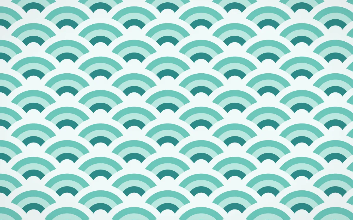 Miami Deco Wave Crests — colourful teal and white seigaiha background