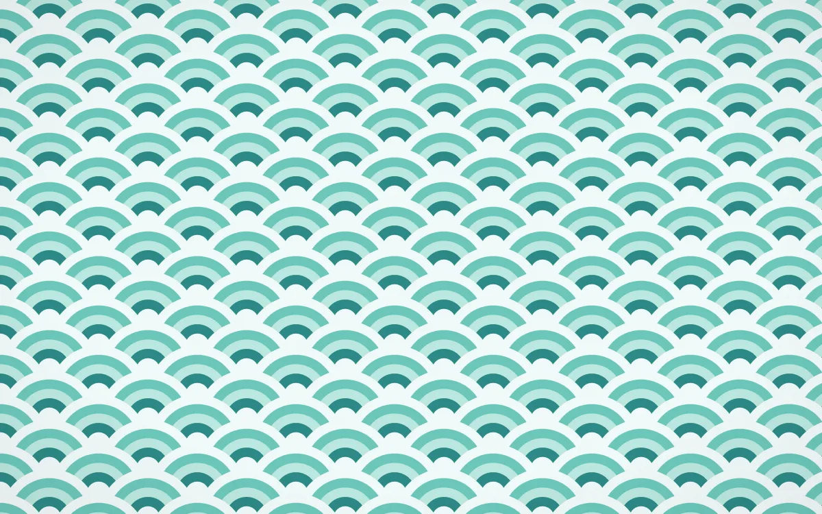 Miami Deco Fine Wave Crests — colourful teal and white seigaiha background