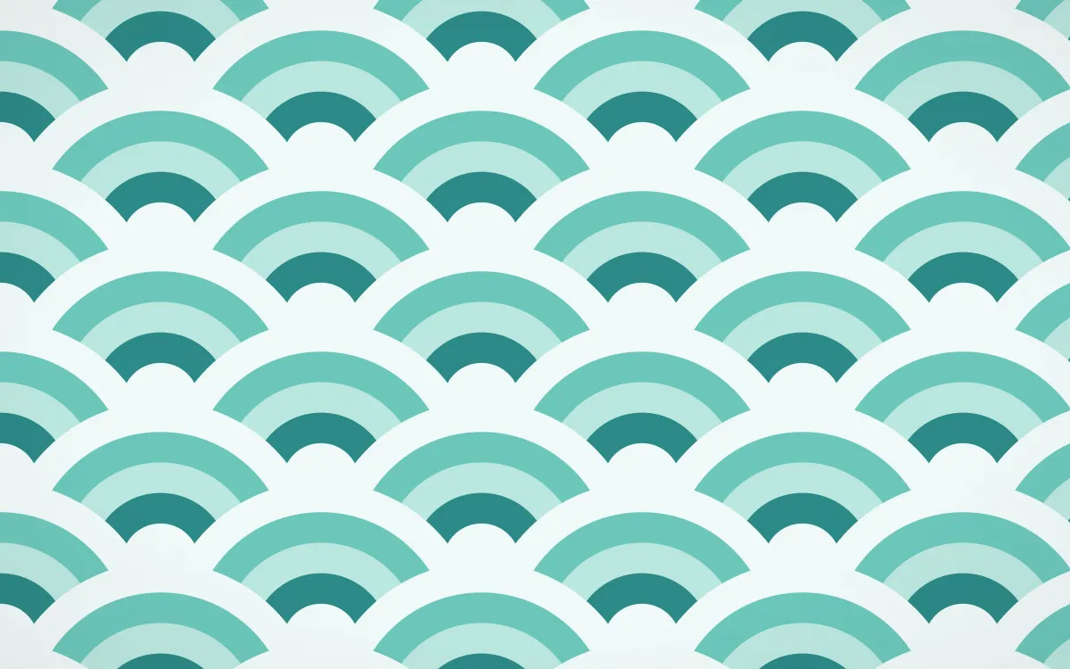 Miami Deco Grand Wave Crests — colourful teal and white seigaiha background