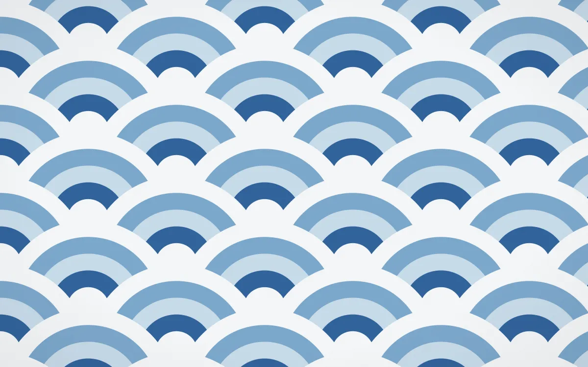 Ming Porcelain Grand Wave Crests — colourful blue and white seigaiha background