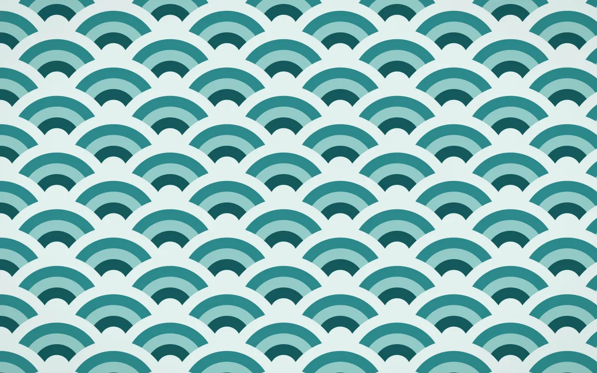 Peacock Court Wave Crests — colourful teal and white seigaiha background