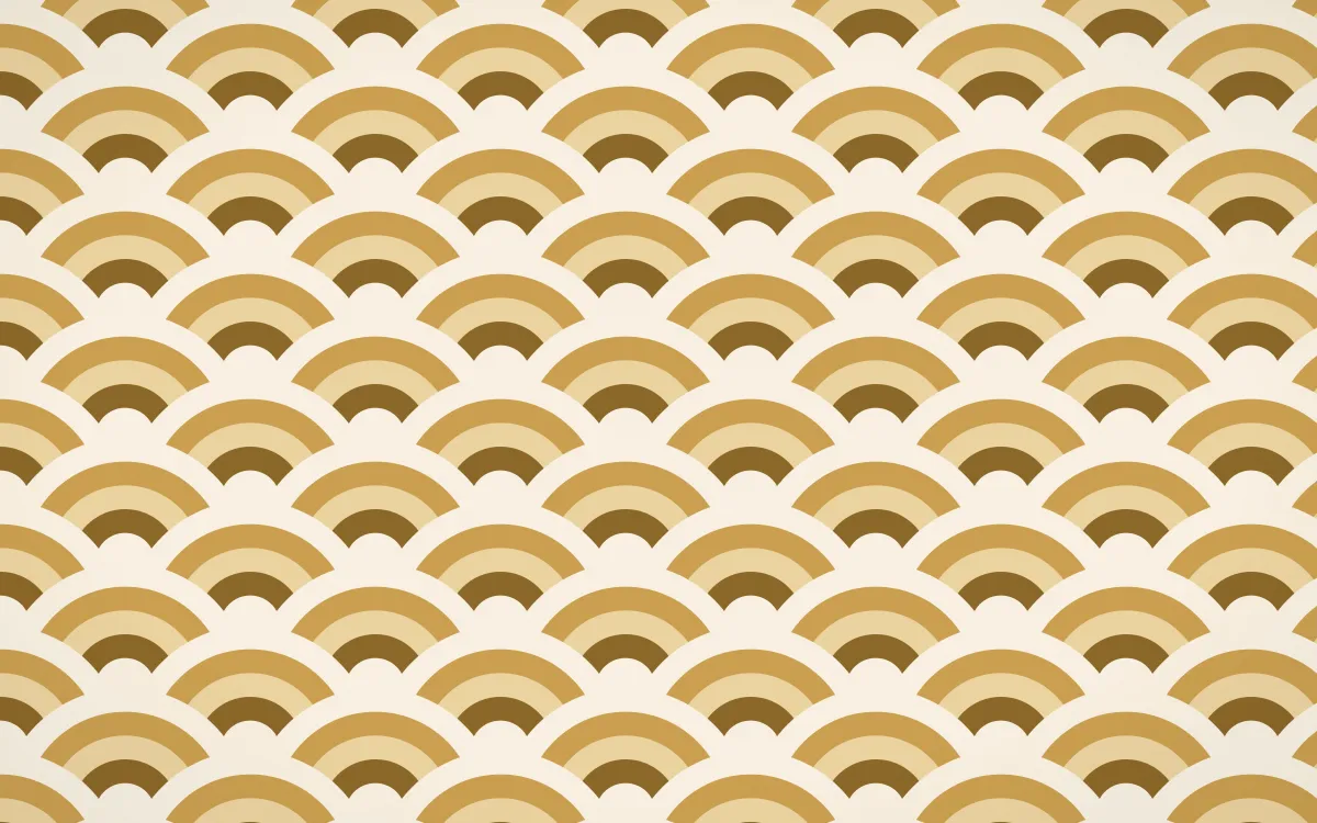 Prague Gold Wave Crests — colourful brown, gold and beige seigaiha background