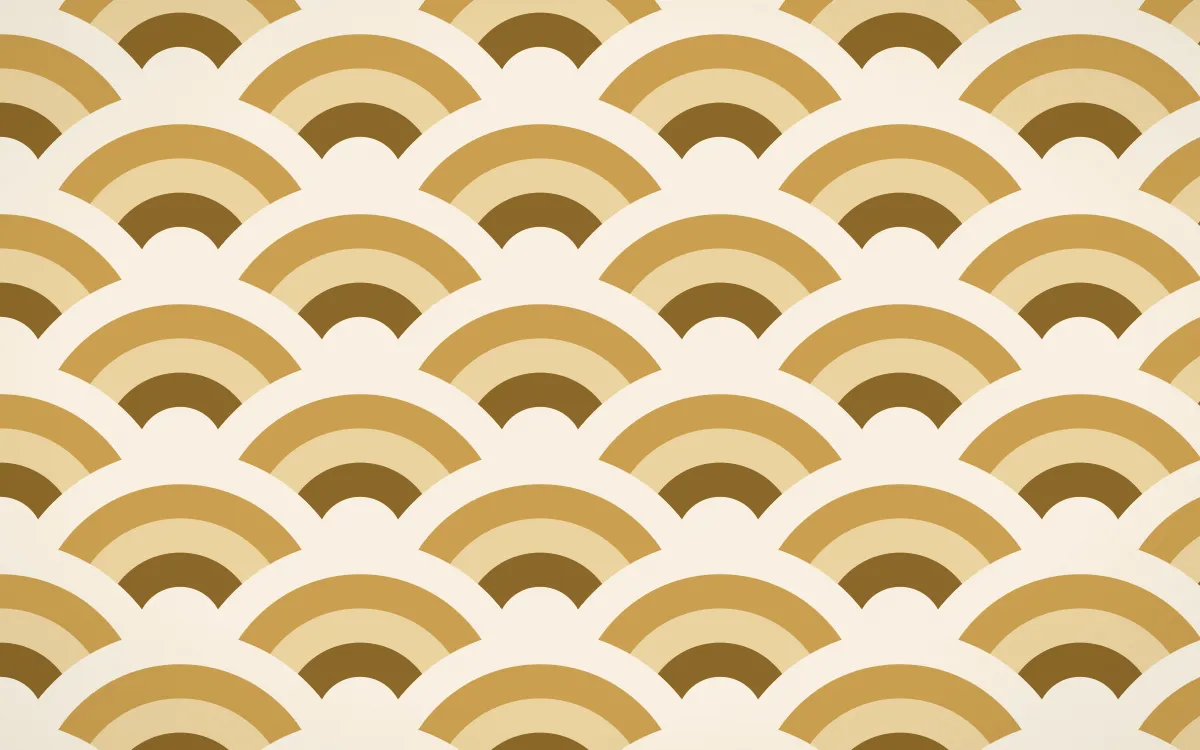 Prague Gold Grand Wave Crests — colourful brown, gold and beige seigaiha background