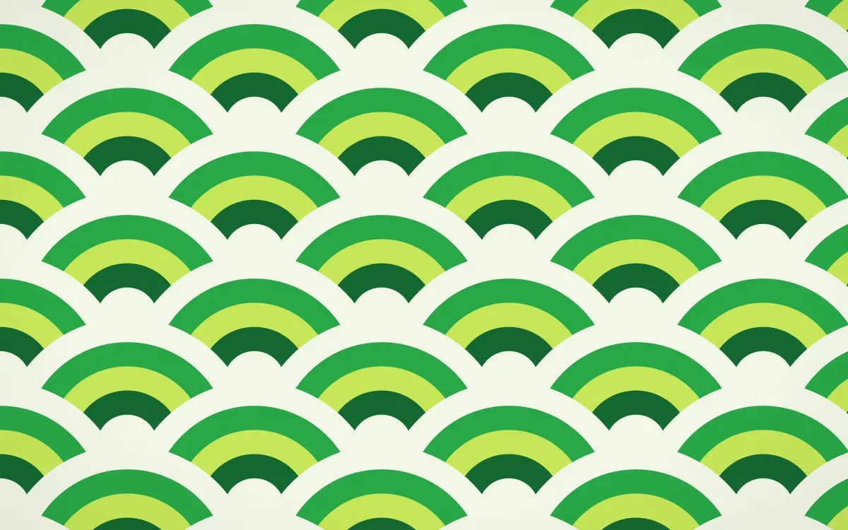Rio Carnival Grand Wave Crests — colourful green seigaiha background