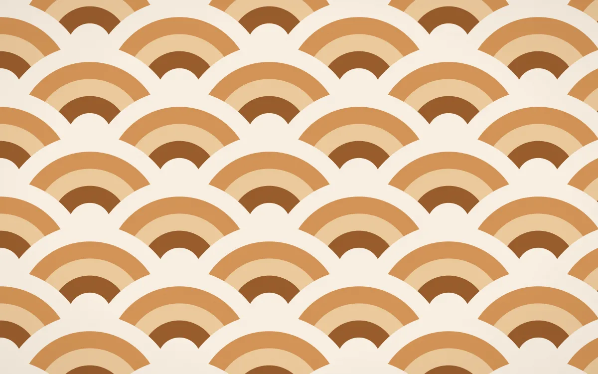 Savanna Clay Grand Wave Crests — colourful brown, orange and beige seigaiha background