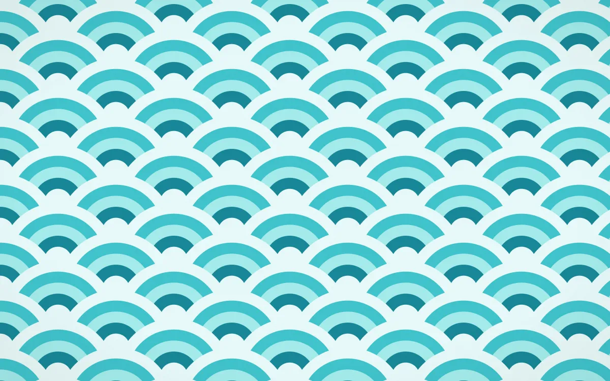 Tahiti Lagoon Wave Crests — colourful teal and white seigaiha background