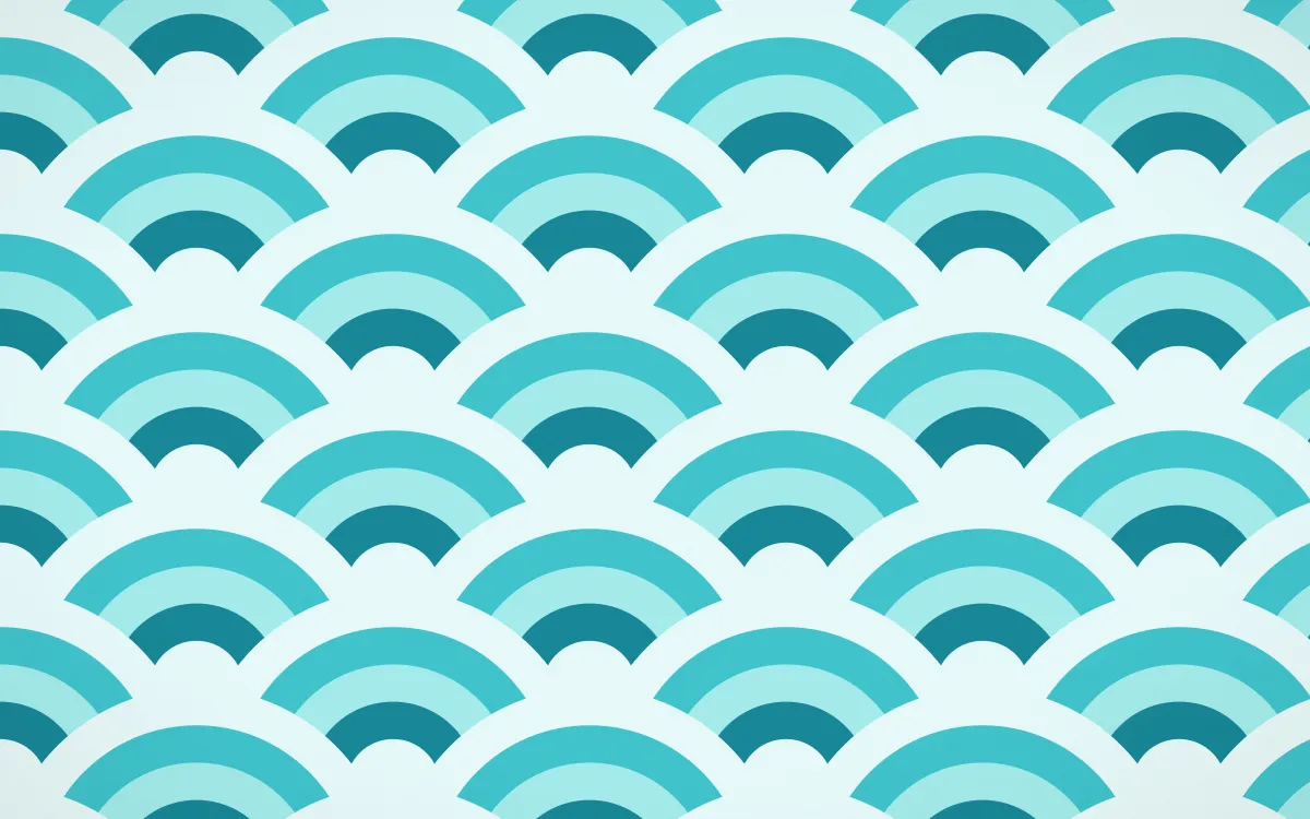 Tahiti Lagoon Grand Wave Crests — colourful teal and white seigaiha background