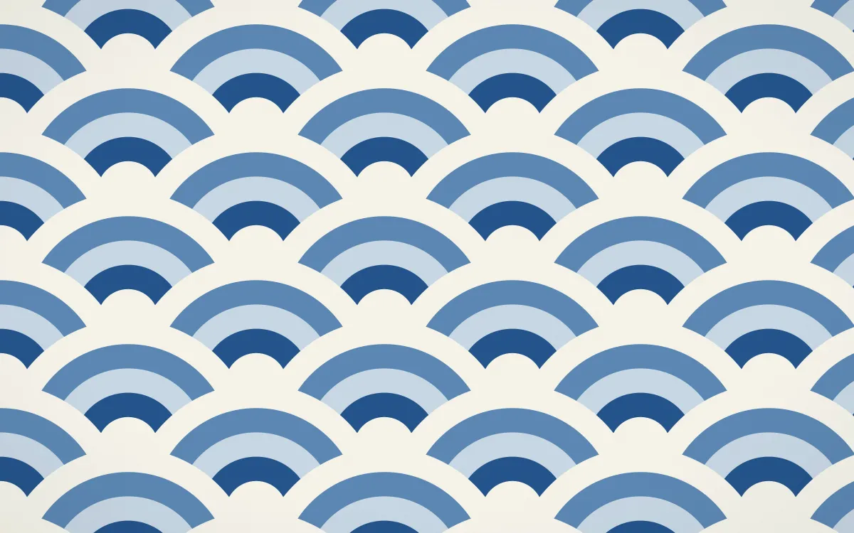 Talavera Puebla Grand Wave Crests — colourful blue and white seigaiha background