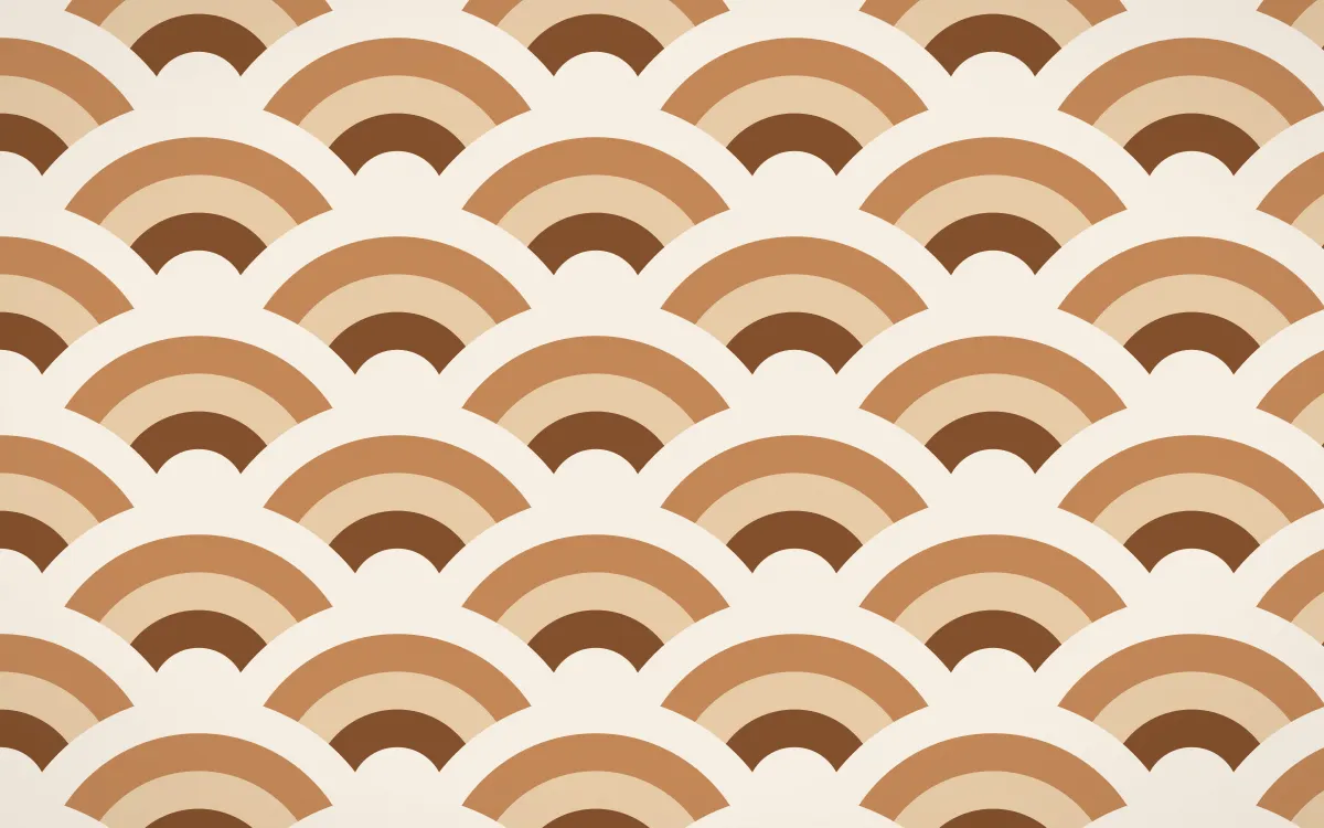 Zanzibar Spice Grand Wave Crests — colourful brown, orange and beige seigaiha background