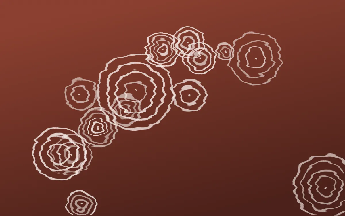 Venetian Rosso Shibori Rings — dark brown, red and white shibori background