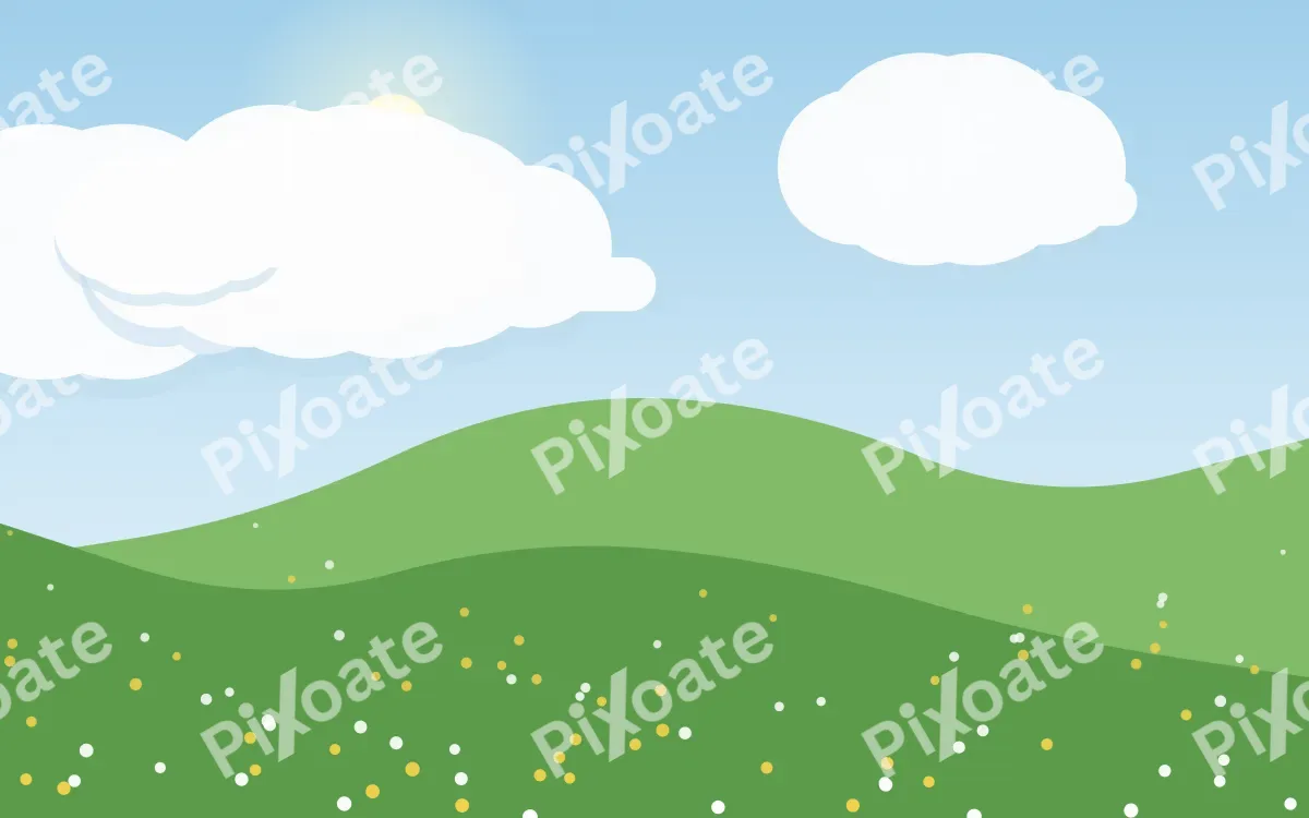 Clover Noon — colourful blue and green storybook background