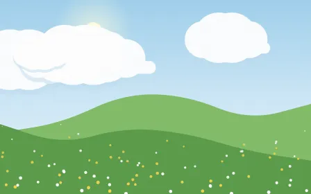 Clover Noon — colourful blue and green storybook background