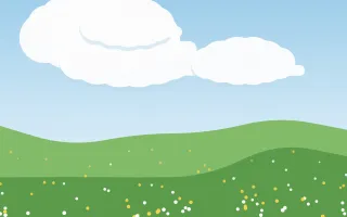 Clover Noon III — colourful blue and green storybook background, variation III