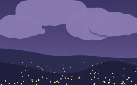 Dusk Lantern Field — dark blue storybook background