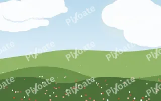 Poppy Ridge III — colourful blue and green storybook background, variation III