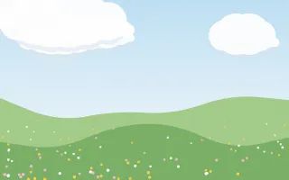Spring Blossom Meadow II — light blue and green storybook background, variation II