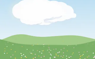 Spring Blossom Meadow III — light blue and green storybook background, variation III