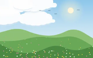 Summer Hills II — colourful blue and green storybook background, variation II