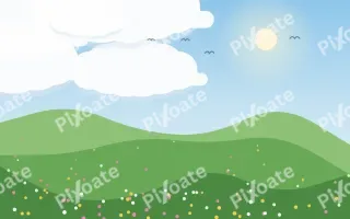 Summer Hills II — colourful blue and green storybook background, variation II