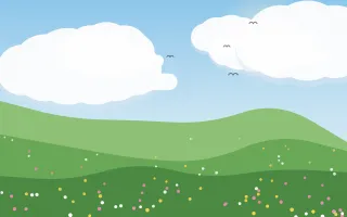 Summer Hills III — colourful blue and green storybook background, variation III