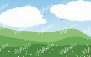 Summer Hills III — colourful blue and green storybook background, variation III