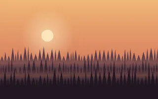 Pine Dusk III — colourful orange, red and black sunset background, variation III