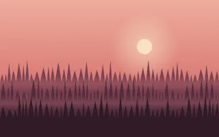 Rosewood Pines II — colourful orange, red and pink sunset background, variation II