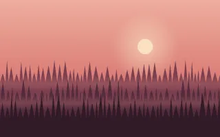 Rosewood Pines III — colourful orange, red and pink sunset background, variation III