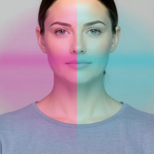 Asymmetrisk redaktionell Glam applied to the same source image