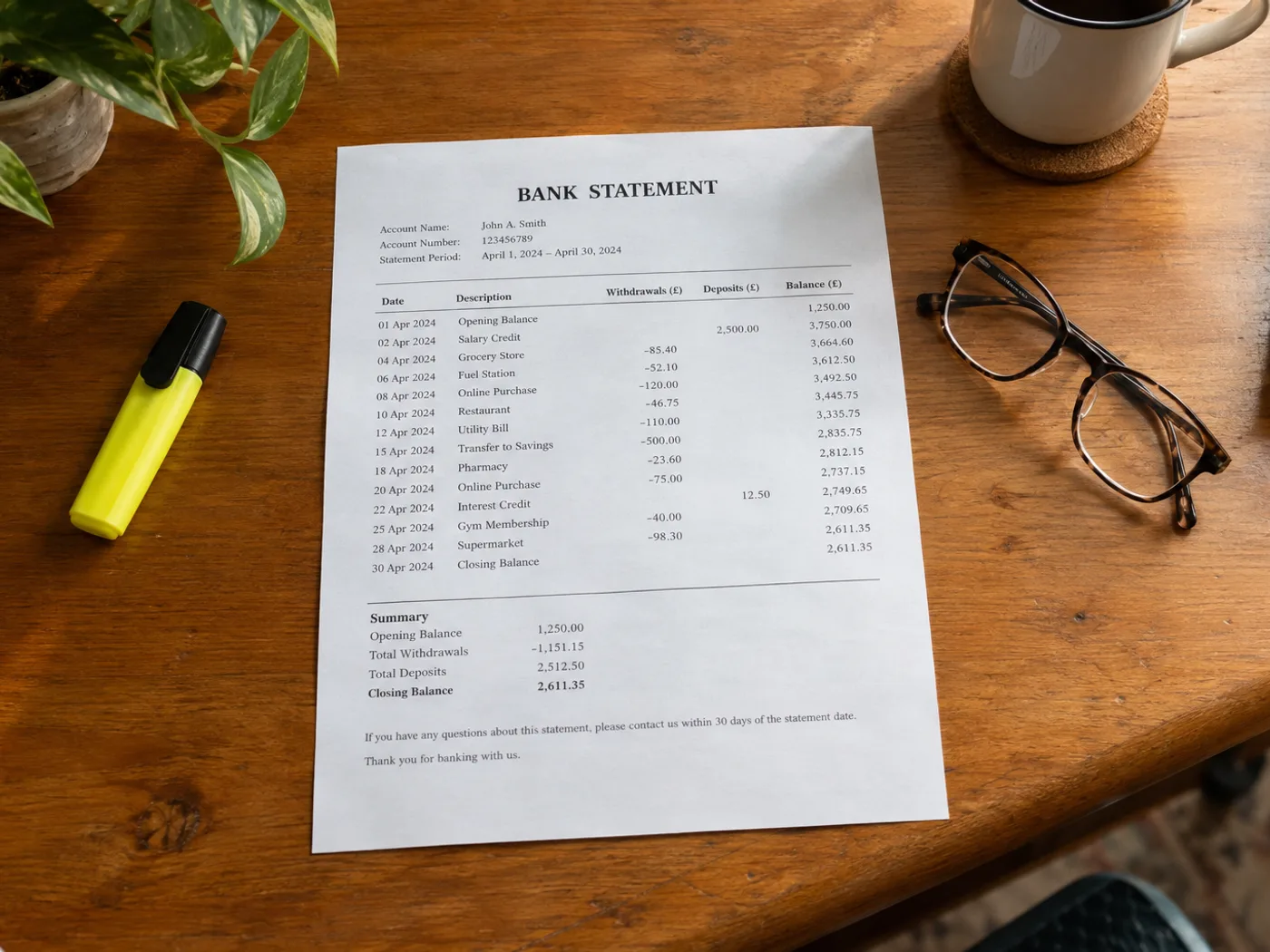 Bank Statement to Excel — Review Image Transactions — convert a bank statement photo into an Excel transaction sheet — Before