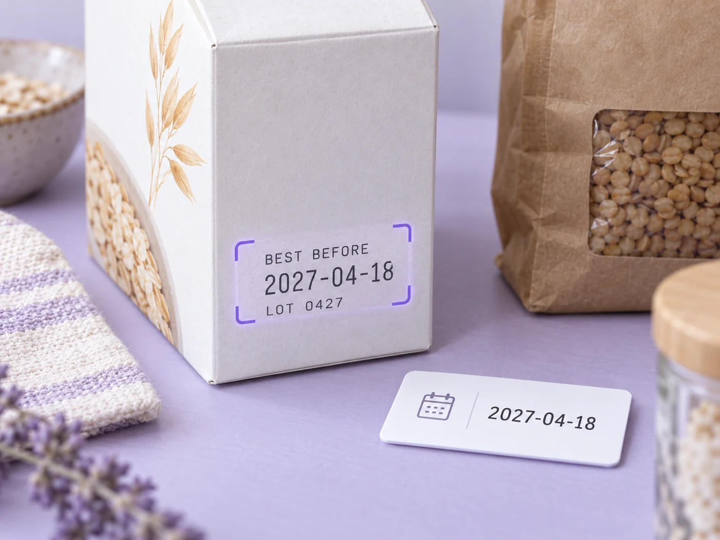 Illustration: A best-before date on product packaging highlighted beside its extracted date.