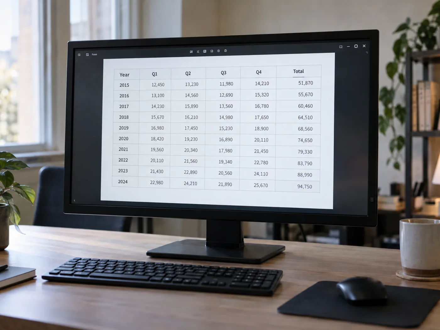 PNG 转 Excel — 将图像中的表格转换为工作表 — PNG image of a data table on a monitor before Excel conversion