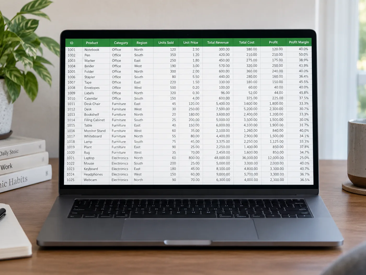 PNG 转 Excel — 将图像中的表格转换为工作表 — Illustration: The PNG table as an editable Excel spreadsheet on a laptop.