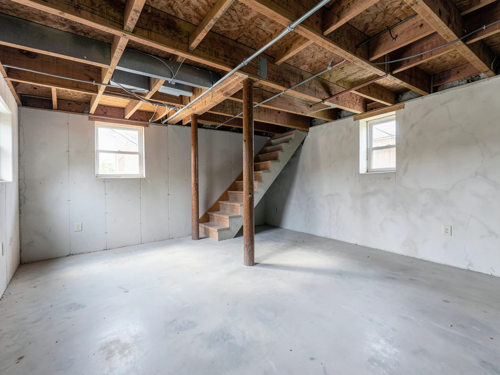 Basement Finishing Project Visualizer — real estate photo editor to stage rooms, replace skies and remove clutter — Before