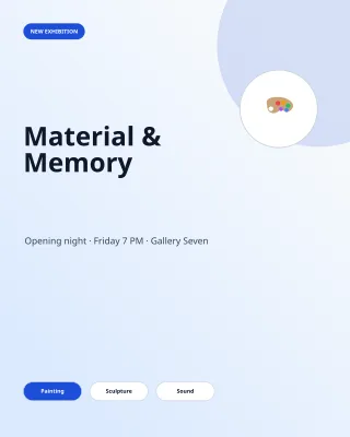 Gallery Opening Poster — Clear Blue — editable white creator template, instagram portrait