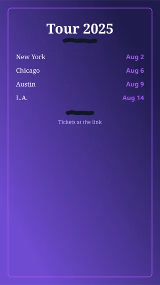 Tour Dates — editable blue creator template, story / reel