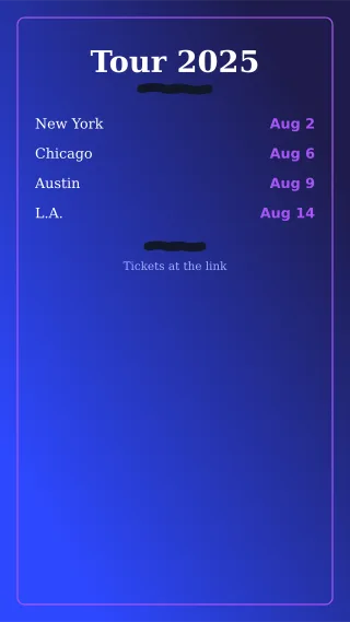Tour Dates — editable blue creator template, story / reel