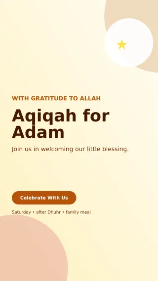 Aurora Aqiqah Invitation Story — editable white family announcement template, story / reel
