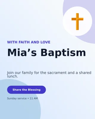 Aurora Baptism Invitation Portrait Post — editable white family announcement template, instagram portrait