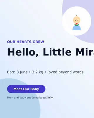 Aurora Birth Announcement Portrait Post — editable white family announcement template, instagram portrait