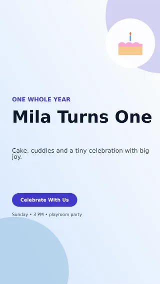 Aurora First Birthday Story — editable white family announcement template, story / reel